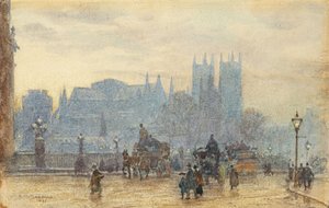 Abadía de Westminster desde el puente de Westminster 1892 (acuarela) de Herbert Menzies Marshall