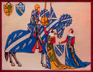 Sir Geoffrey Luttrell, su esposa y su nuera, c1340, 1926 de Herbert Norris