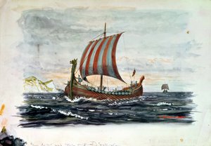Barco vikingo (acuarela) de Herbert Oakes Jones