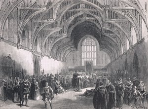 Juicio estatal en Westminster Hall en la época de Isabel I de Herbert Railton