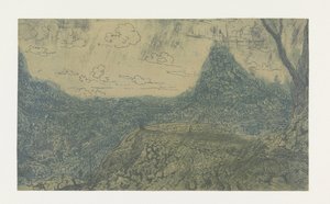 Paisaje de montaña con cresta, primera versión Paisaje de montaña con una cresta y un árbol bifurcado: primera versión
