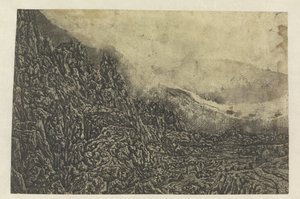 Paisaje rocoso con una carretera y un río de Hercules Segers