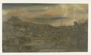 Valle con un río y un pueblo con cuatro torres de Hercules Segers