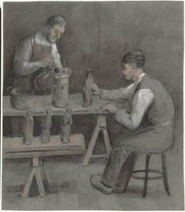 Dos trabajadores en la fabricación de figuritas de Herman Heijenbrock