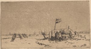 Paisaje invernal con patinadores de Herman Heuff (signed by artist)