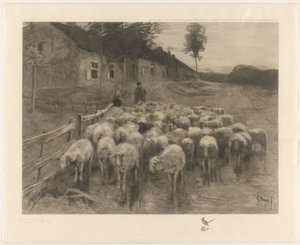 Pastor y una mujer con un rebaño de ovejas de Herman Johannes van der Weele (signed by artist)