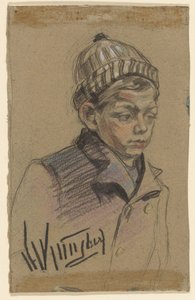 Niño con abrigo y sombrero de Herman Kruyder (signed by artist)