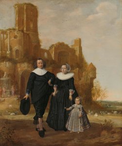 Retrato de una pareja con su hijo en un paisaje de Herman Mijnerts Doncker