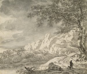 Paisaje montañoso con un excursionista de Herman Nauwincz