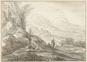 Paisaje de montaña con vista a un valle de Herman Saftleven