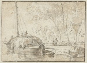 Barcaza de heno en una orilla de Herman Saftleven