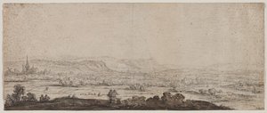 Paisaje con el pueblo de Schenkenschanz, Gelderland de Herman Saftleven