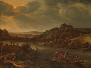 Vista del río con el ferry de Herman Saftleven