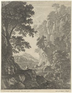 paisaje de montaña con cascada Paisajes (título de la serie) de Herman van Swanevelt