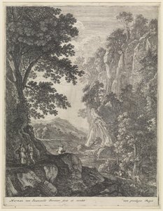 Paisaje montañoso con cascada de Herman van Swanevelt