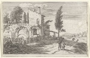 Posada en las ruinas del Palacio Imperial Portada y doce vistas de Roma (título de la serie) de Herman van Swanevelt