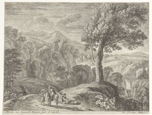 José ayuda a María a bajar del burro. Vuelo a Egipto (título de la serie) de Herman van Swanevelt
