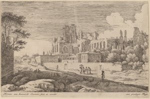 Paisaje con ruinas y una mujer con parasol de Herman van Swanevelt
