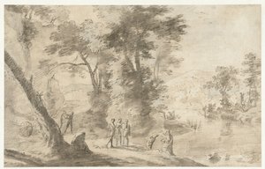 Paisaje con el bautismo del chambelán de Herman van Swanevelt