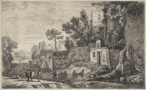 paisaje con un hospital Doce paisajes (título de la serie) de Herman van Swanevelt