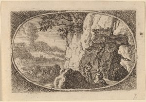 Hombre y mujer en la entrada de una cueva de Herman van Swanevelt
