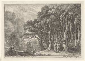 Sátiro recoge fruta Paisajes con sátiros (título de serie) de Herman van Swanevelt