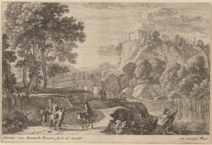 Viajeros en el Camino a la Izquierda de un Arroyo de Herman van Swanevelt