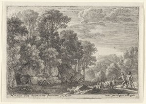 Dos sátiros con un rebaño de cabras Paisajes con sátiros (título de serie) de Herman van Swanevelt