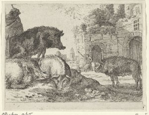 cerdos Paisajes con animales (título de serie) de Herman van Swanevelt