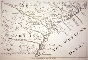 Mapa de Carolina del Sur en 1730 de Hermann (after) Moll