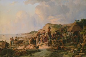 El regreso del pescador en Probsteier, 1837 de Hermann Kauffmann