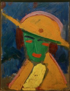 Mujer verde con sombrero amarillo I