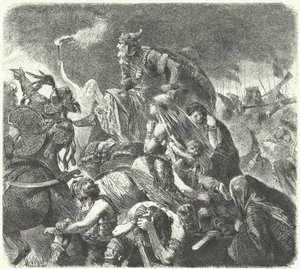 Atila el Huno después del ataque decisivo de los visigodos en la Batalla de los Campos Cataláunicos, 451 de Hermann Vogel