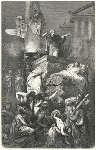 Augusto dando el discurso en el funeral de su sobrino Marcelo, 23 a.C. de Hermann Vogel