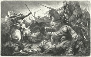 Cristianos luchando contra los almohades en la Batalla de Las Navas de Tolosa, España, 1212 de Hermann Vogel