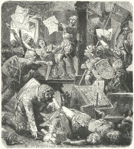 Destrucción de la imprenta de Peter Schoffer durante el ataque a Maguncia de los soldados de Adolfo II de Nassau. de Hermann Vogel