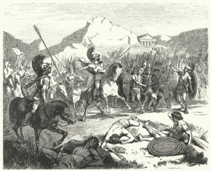 Epaminondas ordenando al ejército tebano entrar en batalla de Hermann Vogel