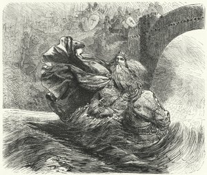 Federico Barbarroja ahogándose en el río Saleph durante la Tercera Cruzada, 1190