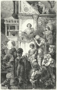 Giovanni Boccaccio recitando la Divina Comedia de Dante al pueblo de Florencia, siglo XIV