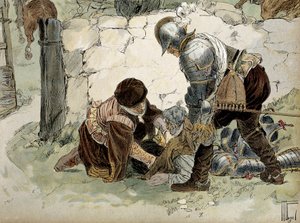Enrique IV (1553-1610) herido durante un reconocimiento en Aumale contra el ejército de Mayenne. Ilustración de Hermann Vogel (1856-1918) en “Henri IV” de Hermann Vogel