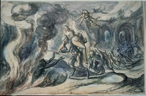 Eurídice en el infierno. Pintura de Hermann Weyer (1596-1621). Acuarela y tinta sobre papel, 20,9 x 32,2 cm de Hermann Weyer
