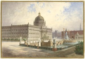 El Berliner Stadtschloss. Vista de la fachada del palacio desde el puente del palacio, 1886 de Hermann Ziller