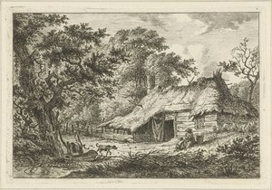 Granja con esposa, hijo y perro de Hermanus Fock