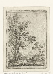 Paisaje con árboles altos y caballos y carruajes. de Hermanus Fock