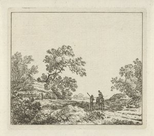 Paisaje con hombre a pie y mujer a caballo Seis paisajes (título de la serie) de Hermanus Fock