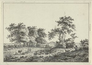 Paisaje con dibujante y perro de Hermanus Fock
