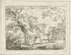 paisaje con dos vacas de Hermanus Fock