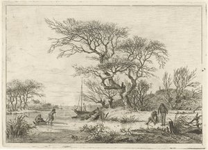 Paisaje de invierno con patinadores. de Hermanus Fock