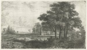 Paisaje arbolado con carreta cubierta de Hermanus Jan Hendrik van Rijkelijkhuysen