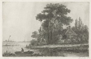 paisaje de río con faro de Hermanus Jan Hendrik van Rijkelijkhuysen